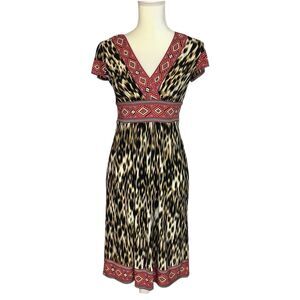 Y2K Babydoll Midi Knee Length Dress Women 4 Geometric Pink Tan Animal Print